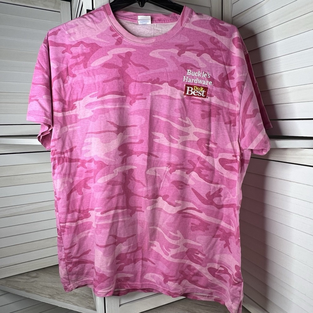 Do it Best Buckle's‎ Hardware Pink Camo T-shirt XL Port & Co Embroidered *Flaw